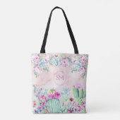 Cactus Succulent Blush Marmer Geometrisch Monogram Tote Bag (Achterkant)