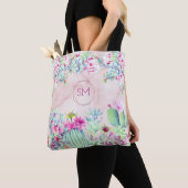 Cactus Succulent Blush Marmer Geometrisch Monogram Tote Bag (Dichtbij)