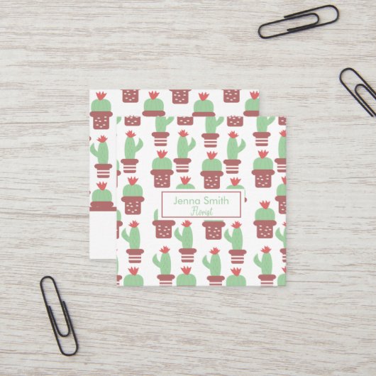 Cactus Succulent Cacti Pattern Garden Florist Vierkante Visitekaartje (Voorkant / Achterkant in situ)