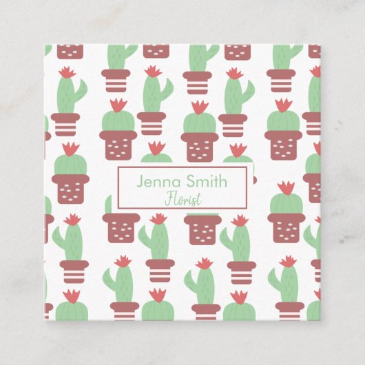 Cactus Succulent Cacti Pattern Garden Florist Vierkante Visitekaartje (Voorkant)