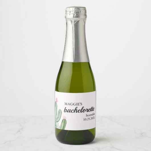 Cactus Succulent Desert Bachelorette Sparkling Wijnetiket (Voorkant)