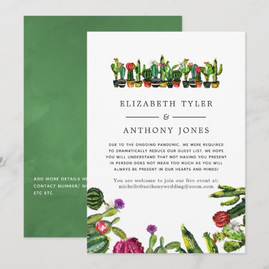 Cactus Succulent Fiesta Wedding Reduced Guest List Aankondiging (Voorkant / Achterkant)