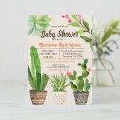 Cactus Succulent Floral Baby shower Invitation Kaart (Staand voorkant)