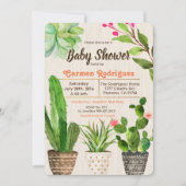 Cactus Succulent Floral Baby shower Invitation Kaart (Voorkant)