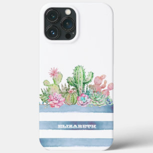 Cactus Succulent Flowers Stripes Case-Mate iPhone Case