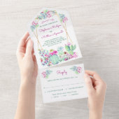 Cactus Succulent Geometric Pink Wedding All In One Uitnodiging (Afscheurbaar)
