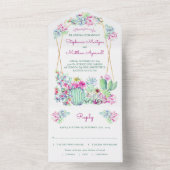 Cactus Succulent Geometric Pink Wedding All In One Uitnodiging (Binnen)