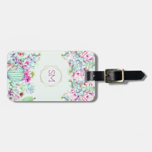 Cactus succulent geometrisch monogram bagagelabel (Voorkant horizontaal)