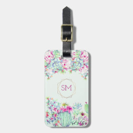 Cactus succulent geometrisch monogram bagagelabel