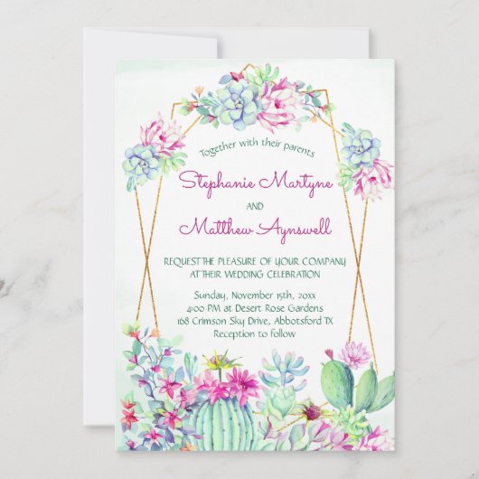 Cactus Succulent Geometrische Botanische Bruiloft Kaart (Voorkant)