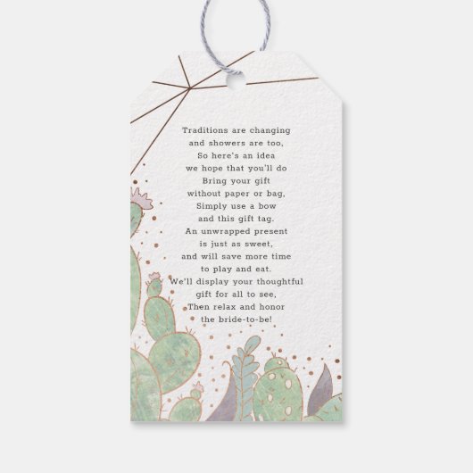 Cactus & Succulent Geometrische Bruids Display Dou Cadeaulabel (Achterkant)