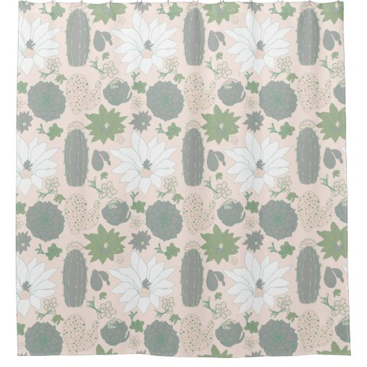 Cactus Succulent grijs groen licht Blush Floral Douchegordijn (Voorkant)