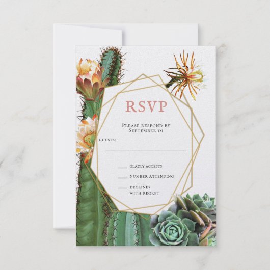 Cactus Succulent Groene Huwelijks RSVP Kaart (Voorkant)