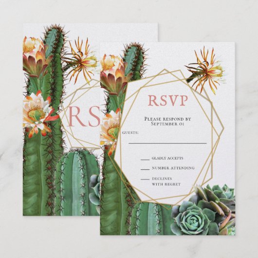 Cactus Succulent Groene Huwelijks RSVP Kaart (Voorkant / Achterkant)