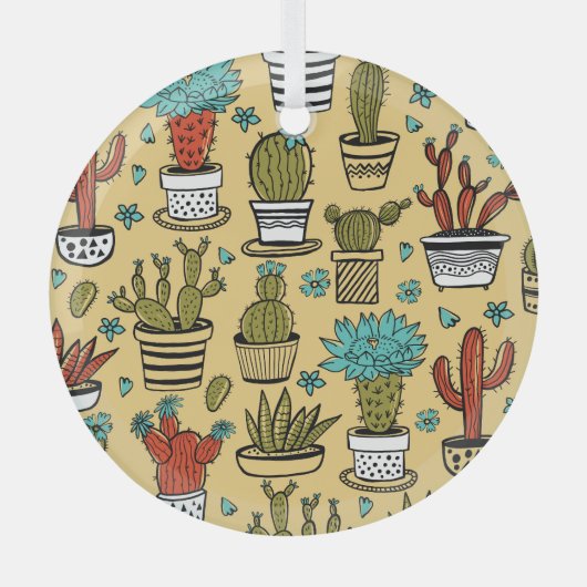 Cactus Succulent: Hand getrokken schets Glas Ornament (Voorkant)