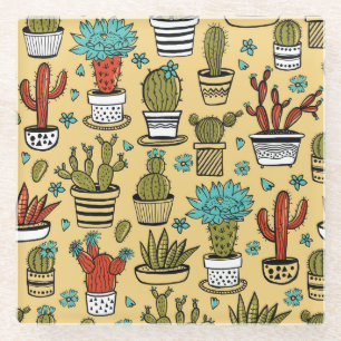 Cactus Succulent: Hand getrokken schets Glazen Onderzetter