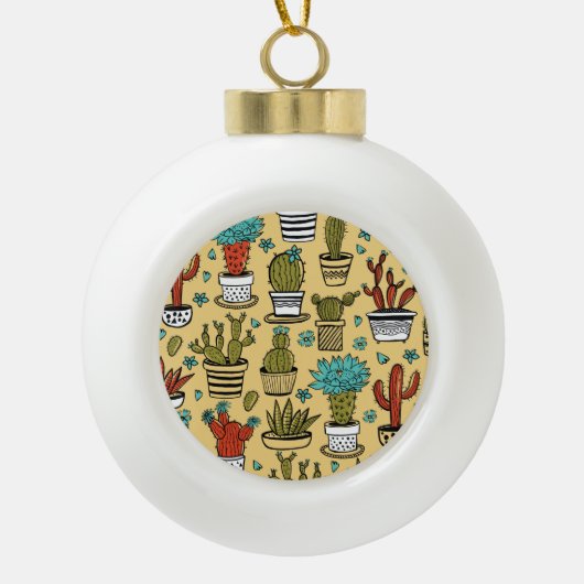 Cactus Succulent: Hand getrokken schets Keramische Bal Ornament (Voorkant)