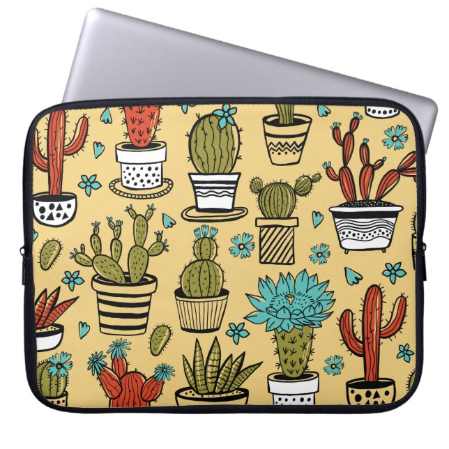 Cactus Succulent: Hand getrokken schets Laptop Sleeve (Voorkant)