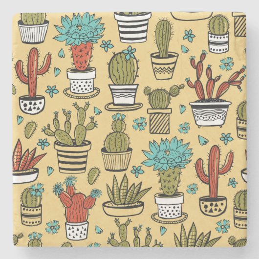 Cactus Succulent: Hand getrokken schets Stenen Onderzetter (Voorkant)