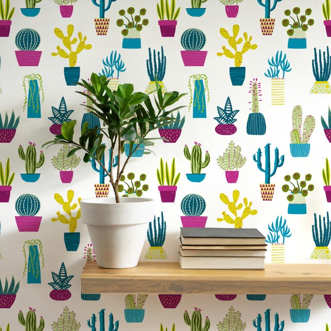 Cactus Succulent House Plant Art Behang (Cactus succulent houseplant art wallpaper)