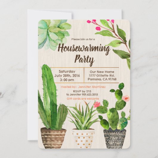 Cactus Succulent Housewarming Uitnodiging (Voorkant)