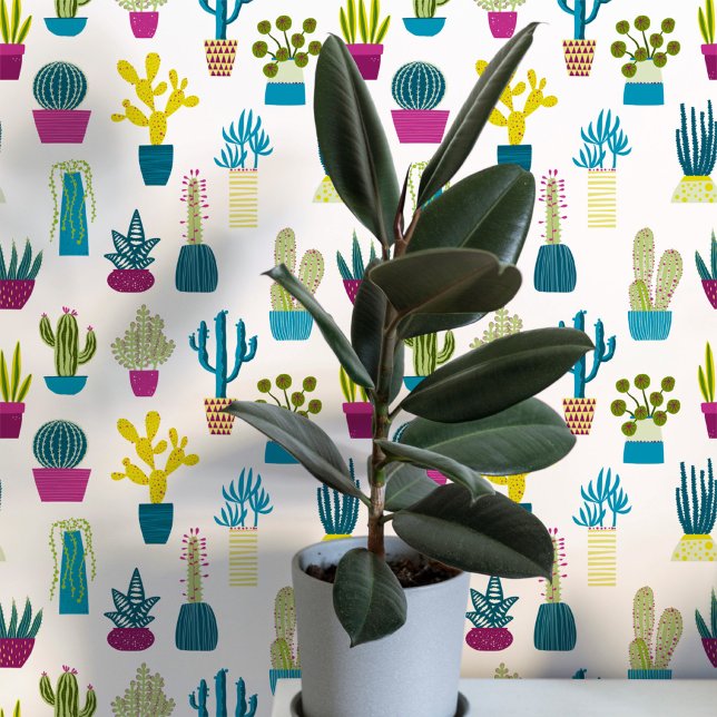 Cactus Succulent Huis Plant Kunst Behang (Cactus succulent houseplant art wallpaper)