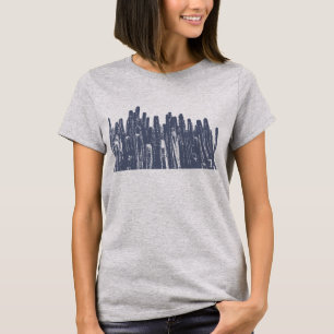  Cactus Succulent Illustration in Navy Blue T-shirt