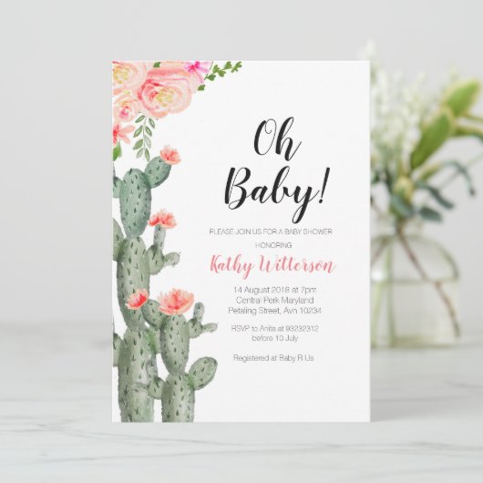 Cactus Succulent meisje baby shower uitnodiging (Staand voorkant)