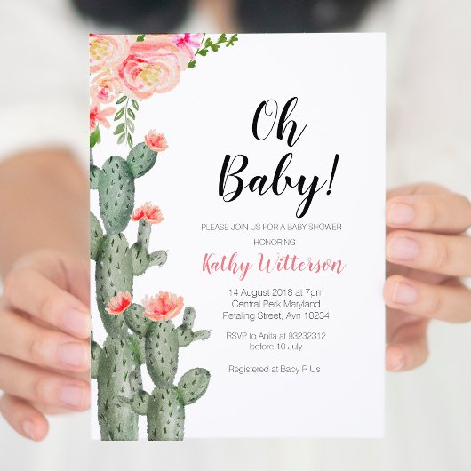 Cactus Succulent meisje baby shower uitnodiging
