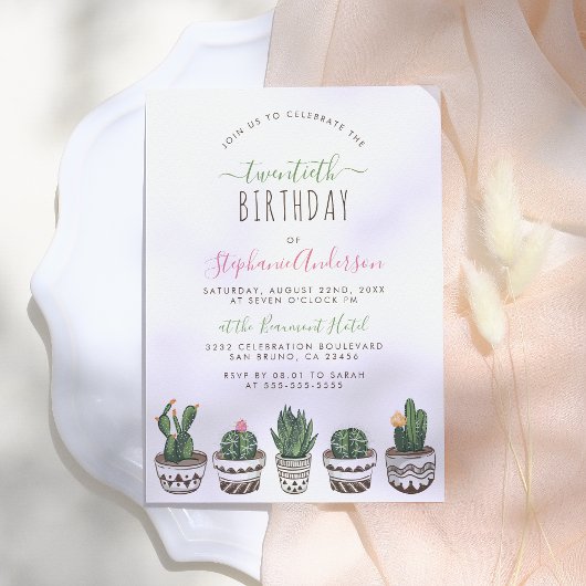 Cactus & Succulent Modern Geometric Birthday Party Kaart