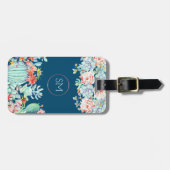 Cactus Succulent Monogram Ocean Blue Gepersonalise Bagagelabel (Voorkant horizontaal)