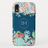 Cactus Succulent Monogram Ocean Blue Monogram Case-Mate iPhone Case (Achterkant)