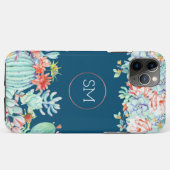 Cactus Succulent Monogram Ocean Blue Monogram Case-Mate iPhone Case (Achterkant (horizontaal))