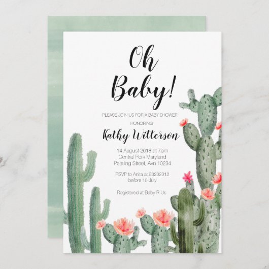 Cactus Succulent oh baby shower uitnodiging (Voorkant / Achterkant)