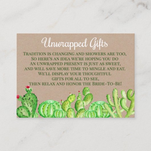 Cactus Succulent Onverpakt Display Douche Insert Informatiekaartje (Voorkant)