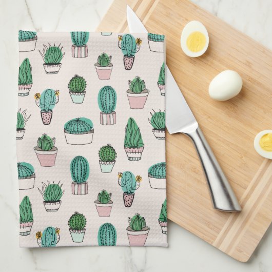 Cactus Succulent Patroon Theedoek (Quarter Fold)