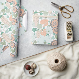 Cactus Succulent Pattern Coral Green Cadeaupapier