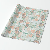 Cactus Succulent Pattern Coral Green Cadeaupapier (Uitgerold)