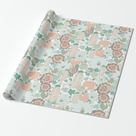 Cactus Succulent Pattern Coral Green Cadeaupapier