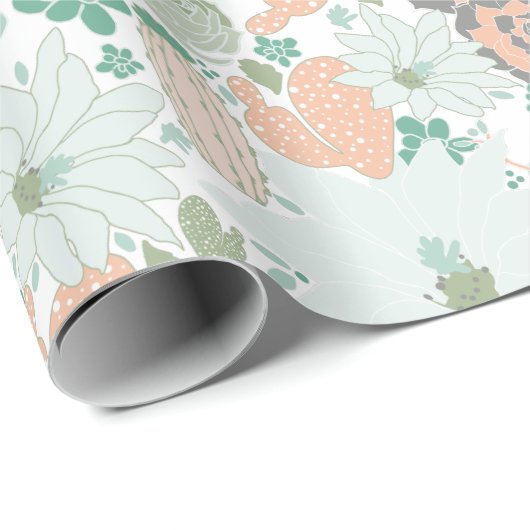 Cactus Succulent Pattern Coral Green Cadeaupapier (Rol Hoek)