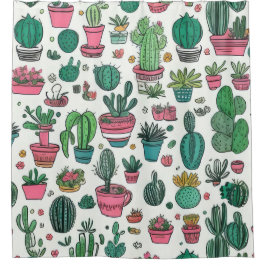 Cactus Succulent Pattern Douchegordijn