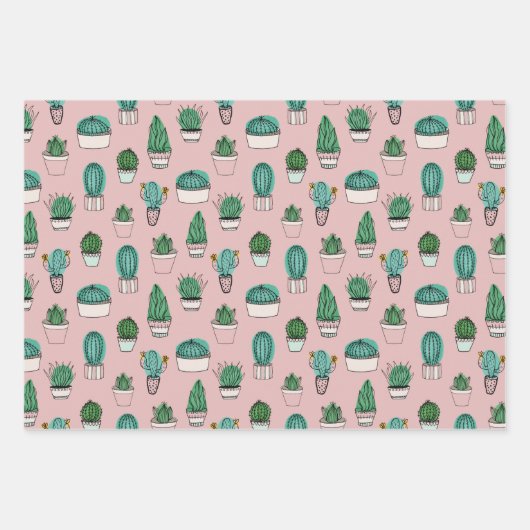 Cactus Succulent Pattern Inpakpapier Vel (Voorkant 3)