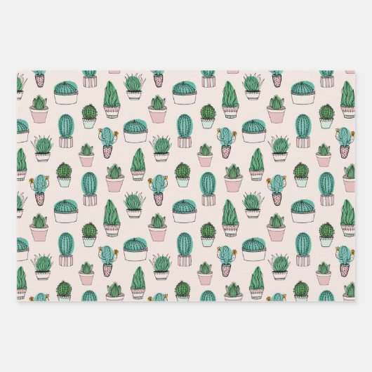 Cactus Succulent Pattern Inpakpapier Vel (Voorkant)