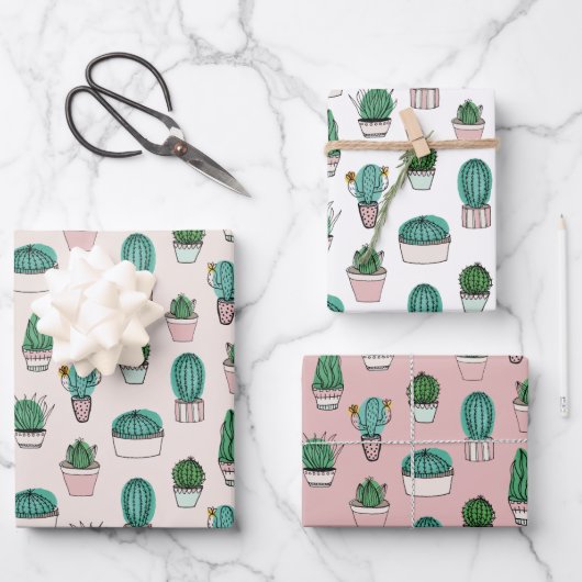 Cactus Succulent Pattern Inpakpapier Vel (Voorkant)