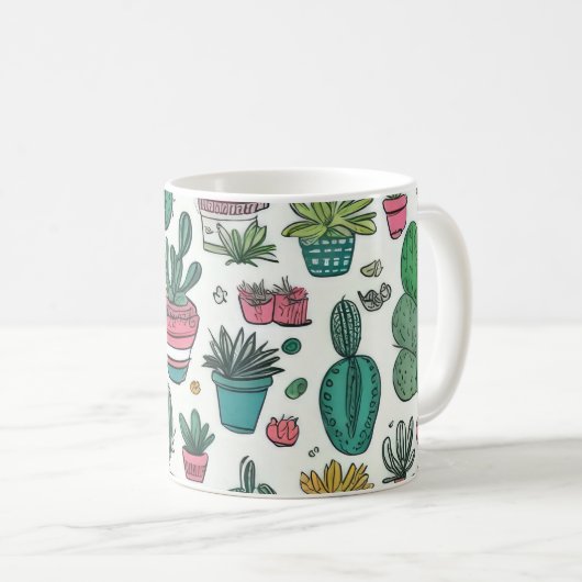 Cactus Succulent Pattern Koffiemok (Voorkant rechts)