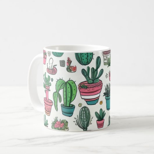 Cactus Succulent Pattern Koffiemok (Voorkant links)