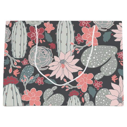 Cactus Succulent Pink Green Brown Pattern Groot Cadeauzakje (Voorkant)
