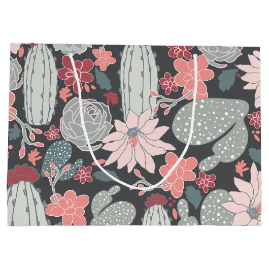 Cactus Succulent Pink Green Brown Pattern Groot Cadeauzakje (Achterkant)