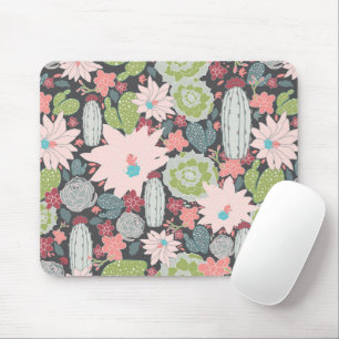 Cactus Succulent Planten in Greens Pinks Pattern Muismat