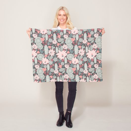 Cactus Succulent Planten Pattern in Mint and Pinks Fleece Deken (In situ)